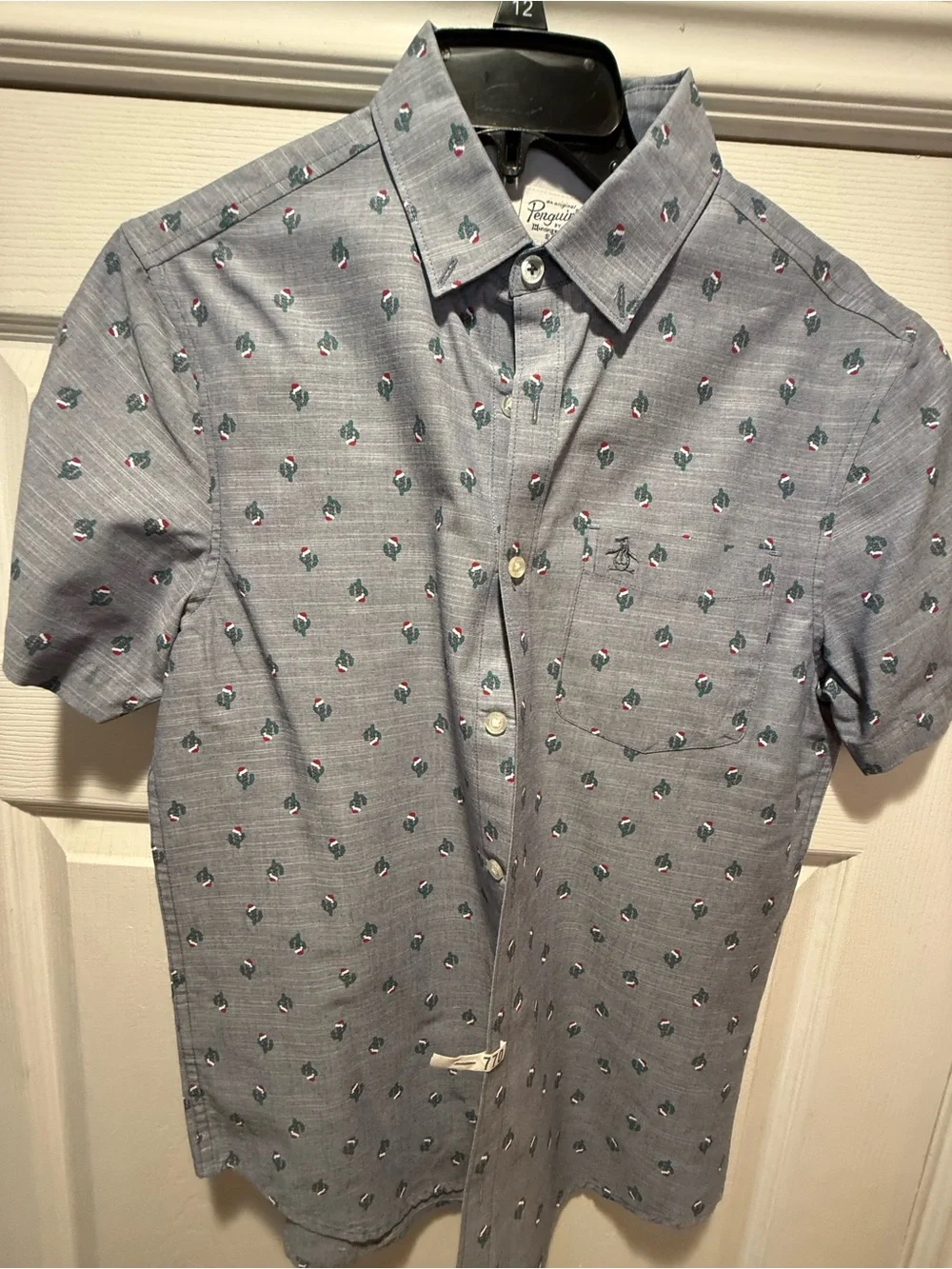 Men's Grey Printed Button-Up Shirt with Pocket
